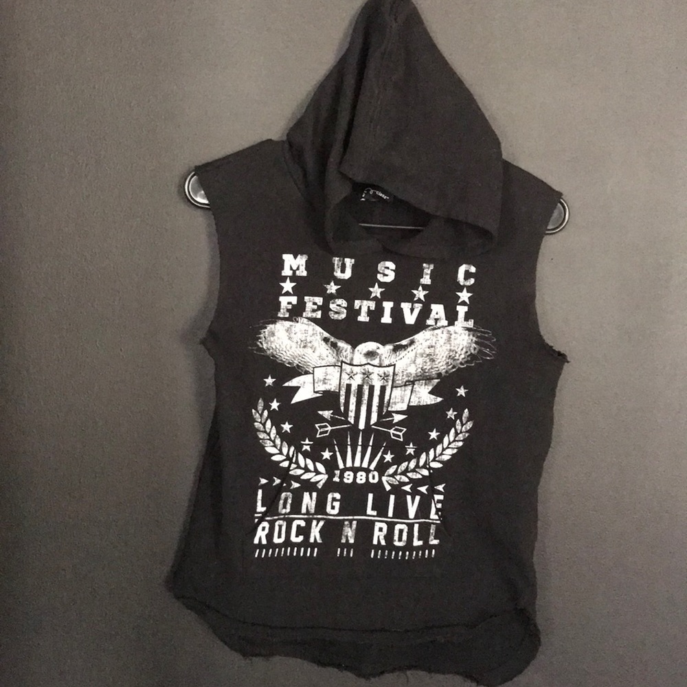 Long live rock n roll cut off hooded T!